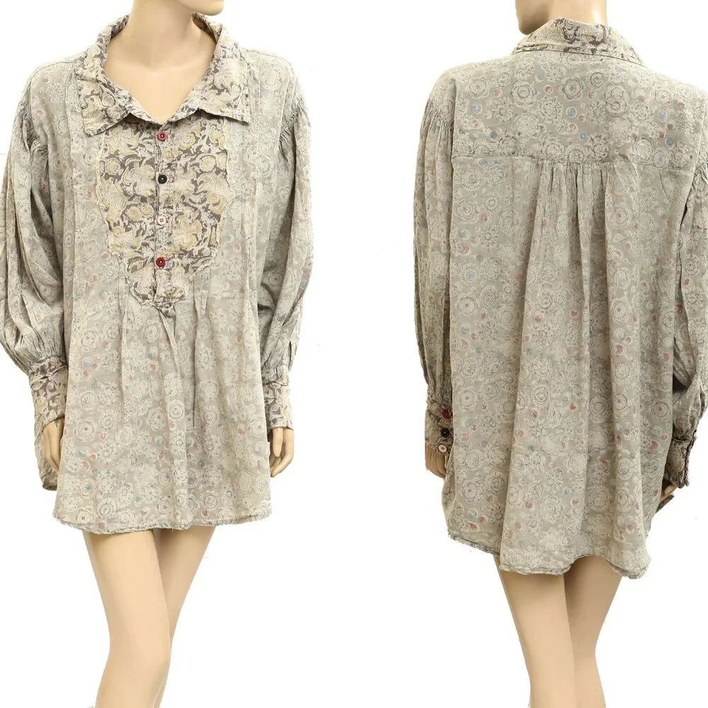 Magnolia Pearl Love Tora Shirt Mini Dress Floral Print Cotton Vintage O|S 278542 - Picture 3 of 9
